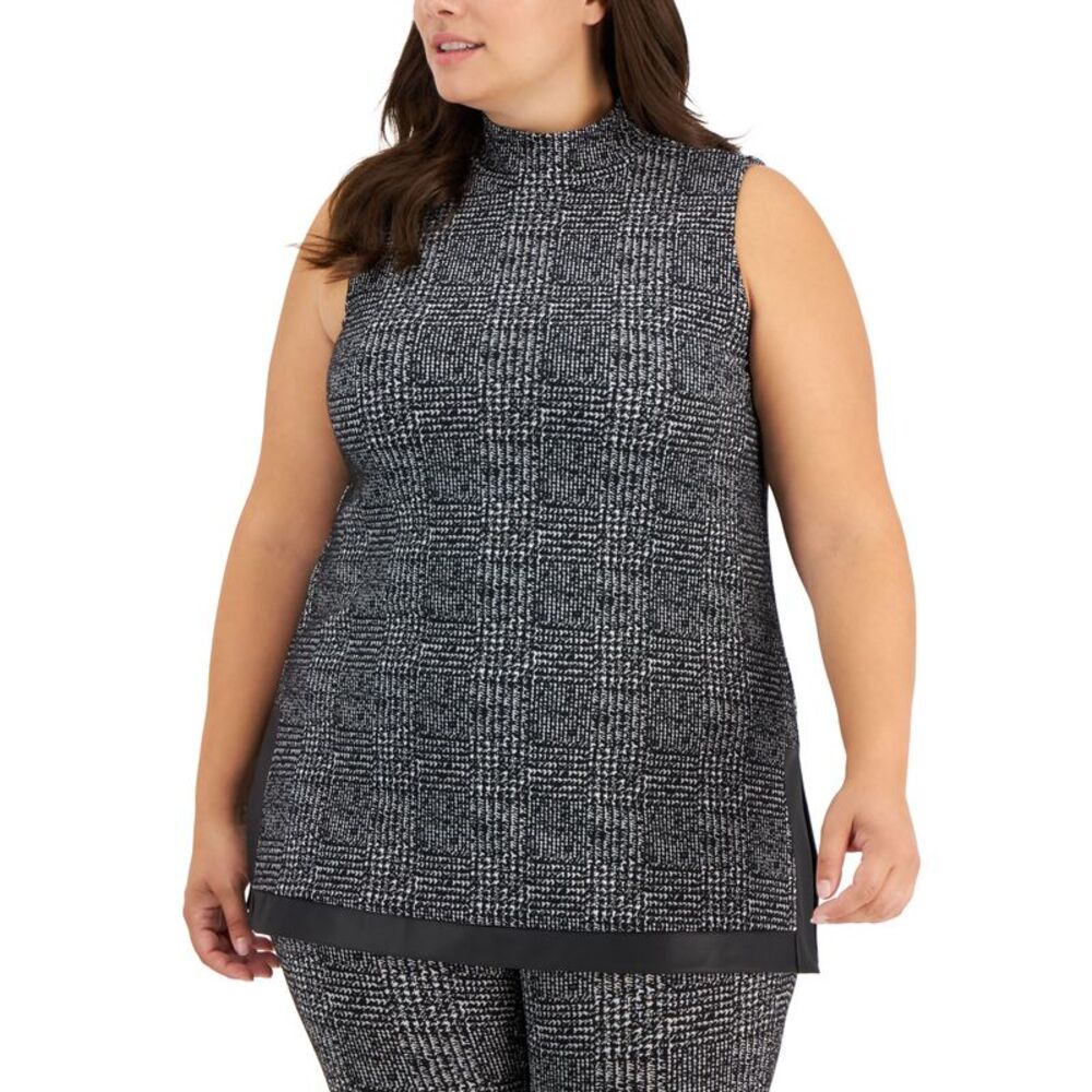 Anne Klein Plus Size Jacquard Faux-Leather-Trim Tunic